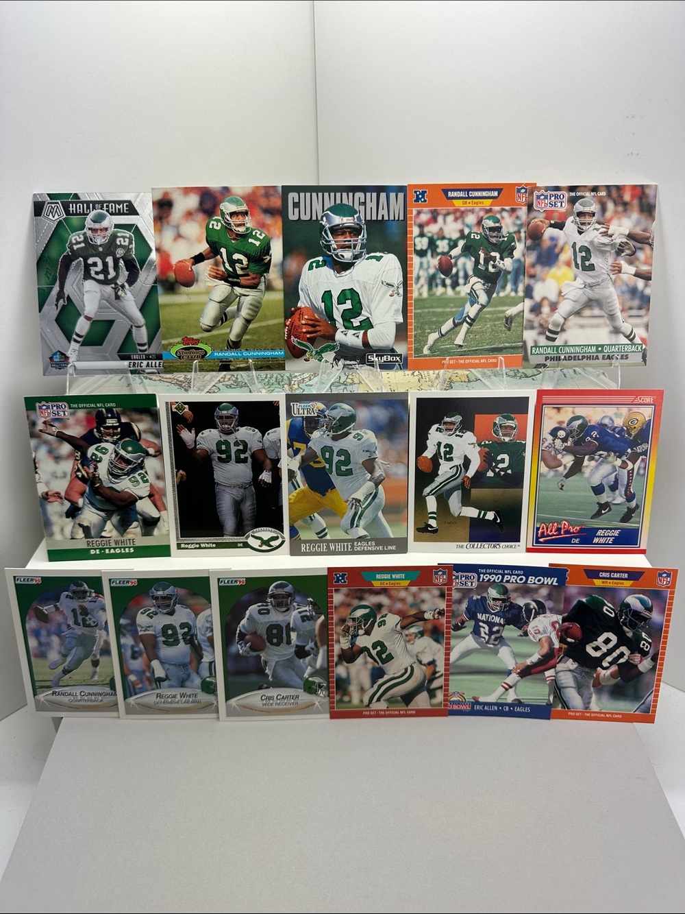 Randall Cunningham/Reggie White vintage eagles legends lot of 16 w/ Allen/Carter